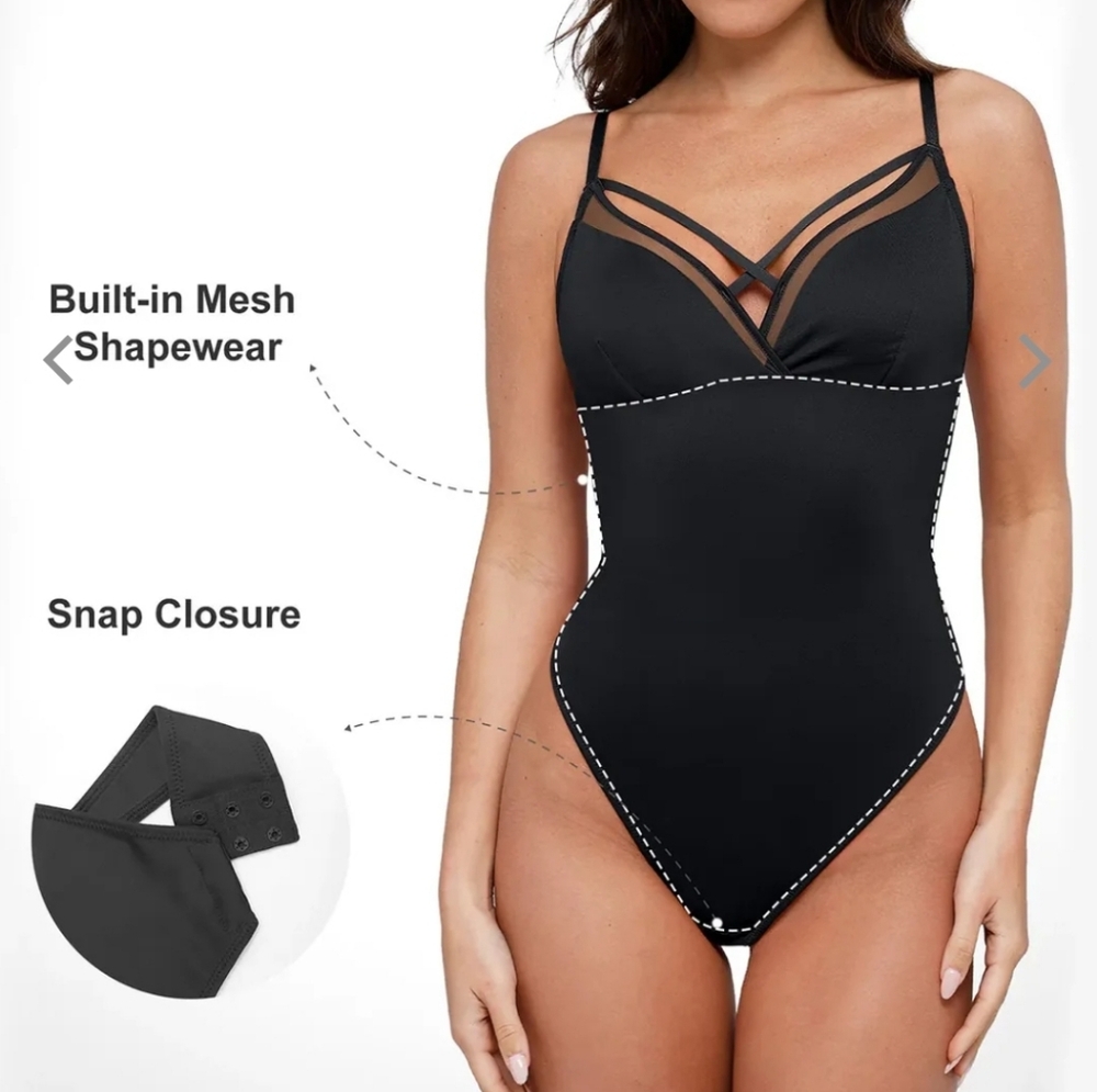 Popilush Black Strappy Bodysuit Size Medium